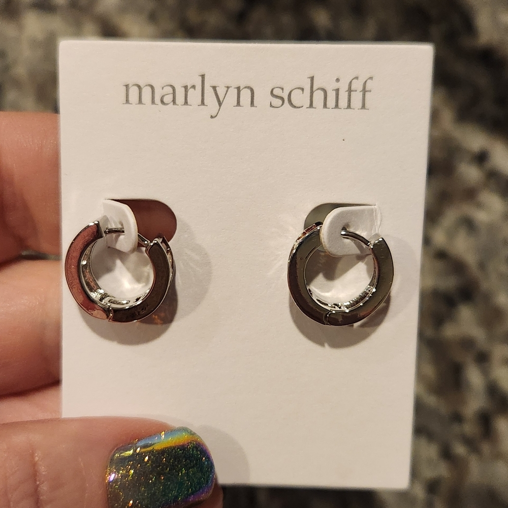 (5 For $25) New On Card Marlyn Schiff Silver and Gemstones Huggie Hoop Earrings